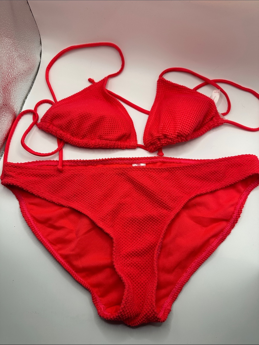 Coral / Red Textured Triangle Bikini Set size S/M